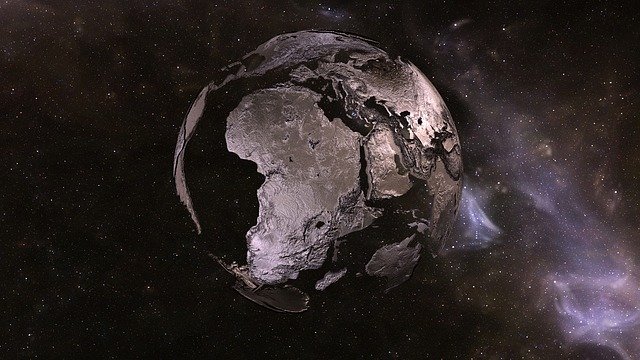 Künstler: Aenigmatis-3D Planet im Weltall ohne Wasser als Skelett dargestellt. Künstler: Aenigmatis-3D